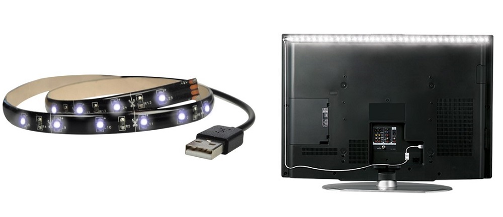 LED pásek za televizi 100 cm, USB, vypínač, studená bílá