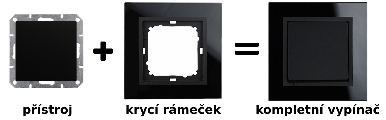 Černý vypínač OPUS Premium Plus ve skleněném rámečku