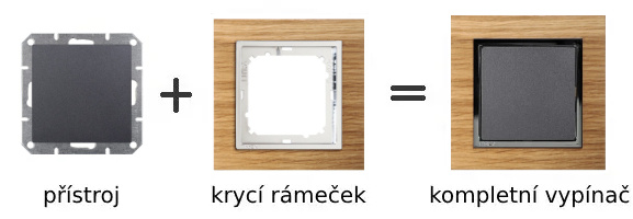 Tmavě šedý vypínač OPUS Premium v dřevěném rámečku Opus Premium Plus buk / chrom