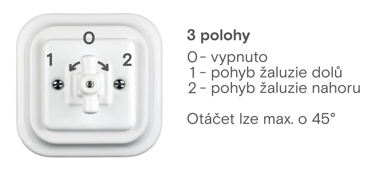 3 polohy otočného žaluziového ovladače RETRO KERAMIK