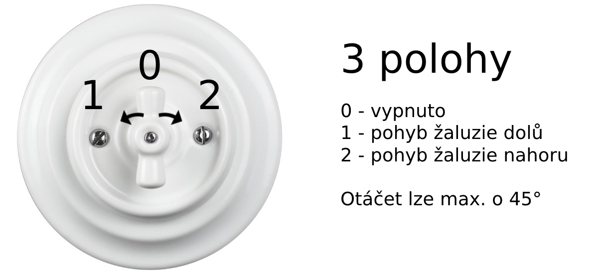 3 polohy otočného žaluziového ovladače RETRO KERAMIK