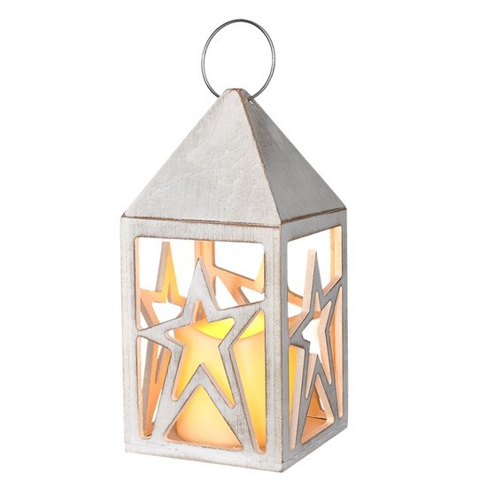Dřevěná lucerna s LED svíčkou, 20.5cm, 3xAAA