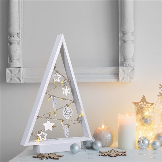 Dřevěný vánoční stromek s LED ozdobami, 37cm