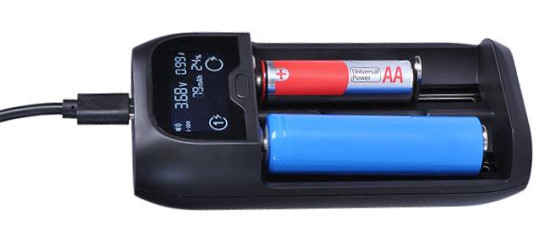 Nabíječka baterií Solight DN27 pro baterie Li-Ion 18650, Ni-MH AA/AAA, 2000mA, 2 kanály, LCD displej