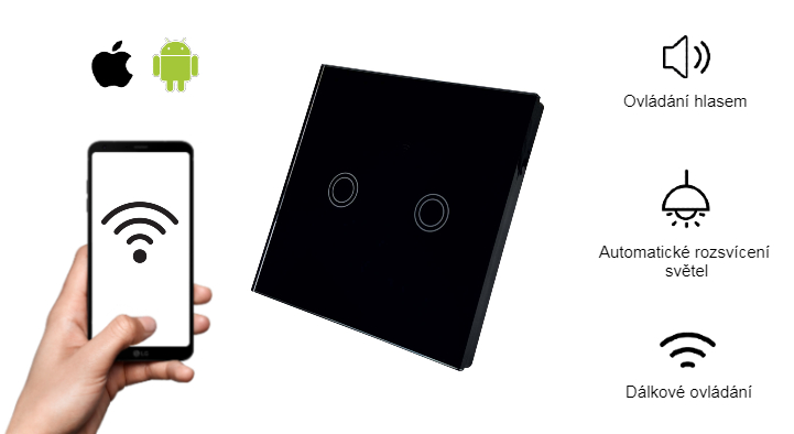 chytrý vypínač switch 2 kanálový, černý Wifi