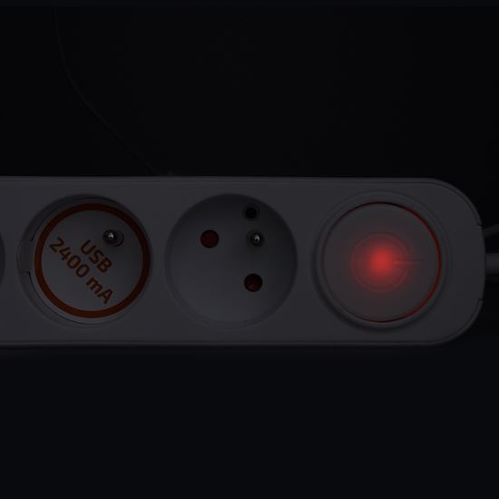 Prodlužovací přívod s vypínačem Solight PP111USBC, 3x zásuvka, 2xUSB A+C 2.4A, 2m