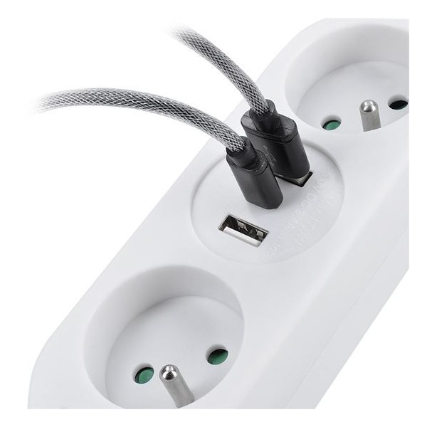 Prodlužovací kabel s USB A+C 17W Solight PP154C, 2x zásuvka, 3x1mm2, 1.5m