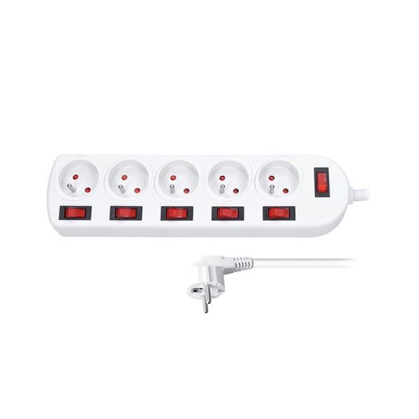 Prodlužovací kabel s vypínači 2m, 5 zásuvek, 6x vypínač Prodlužovací kabel s vypínači 2m, 5 zásuvek, 6x vypínač
