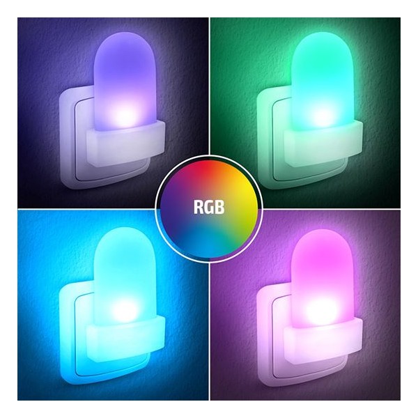 LED RGB noční světlo do zásuvky Solight WL910 se soumrakovým senzorem, volitelná barva světla