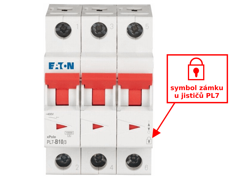 Symbol zámku u jističů Eaton PL7