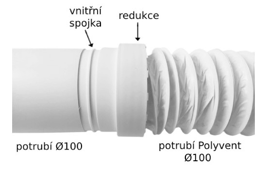 Spojení pevného a flexi potrubí redukcí