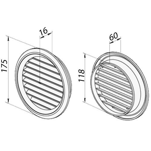 Nerez větrací mřížka s přírubou a síťkou proti hmyzu Ø 125 mm