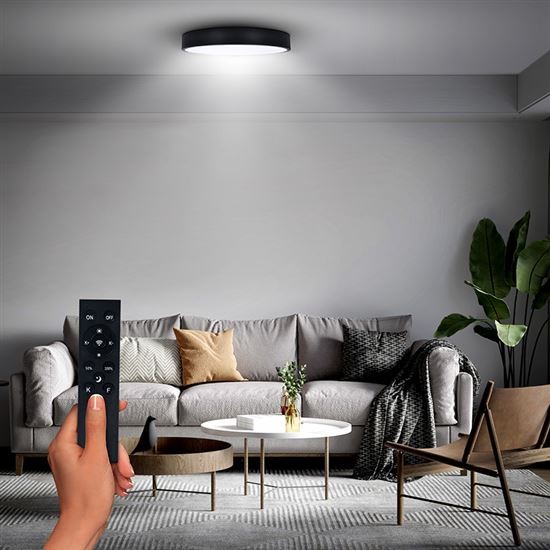 LED stmívatelné stropní svítidlo s dálkovým ovladačem Ø30cm, 36W, 2300lm, CCT, černá
