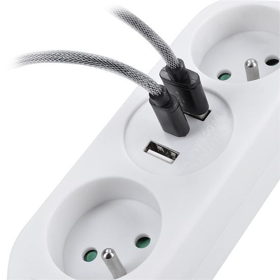 Solight PP154C 2z + USB A+C 17W, cestovní prodlužovací přívod 1.5m, bílý