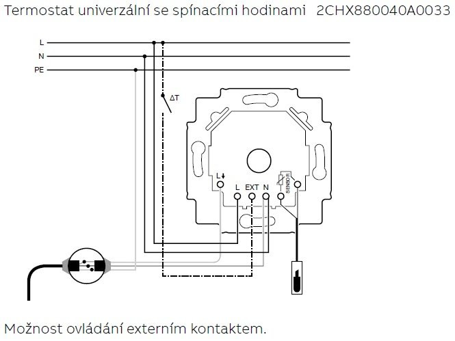 Schéma zapojení digitálního termostatu ABB TC16-20U