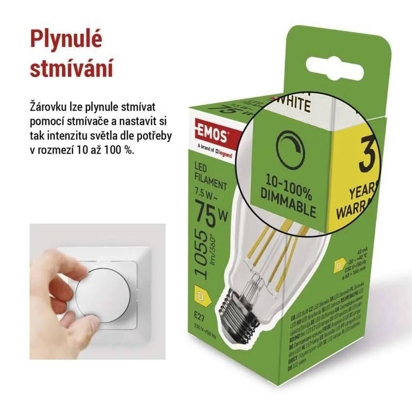 LED žárovka EMOS Filament A60 / E27 / 7,5W